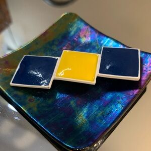 017. Yellow and Navy Blue Checkered Square Blocks Brooch